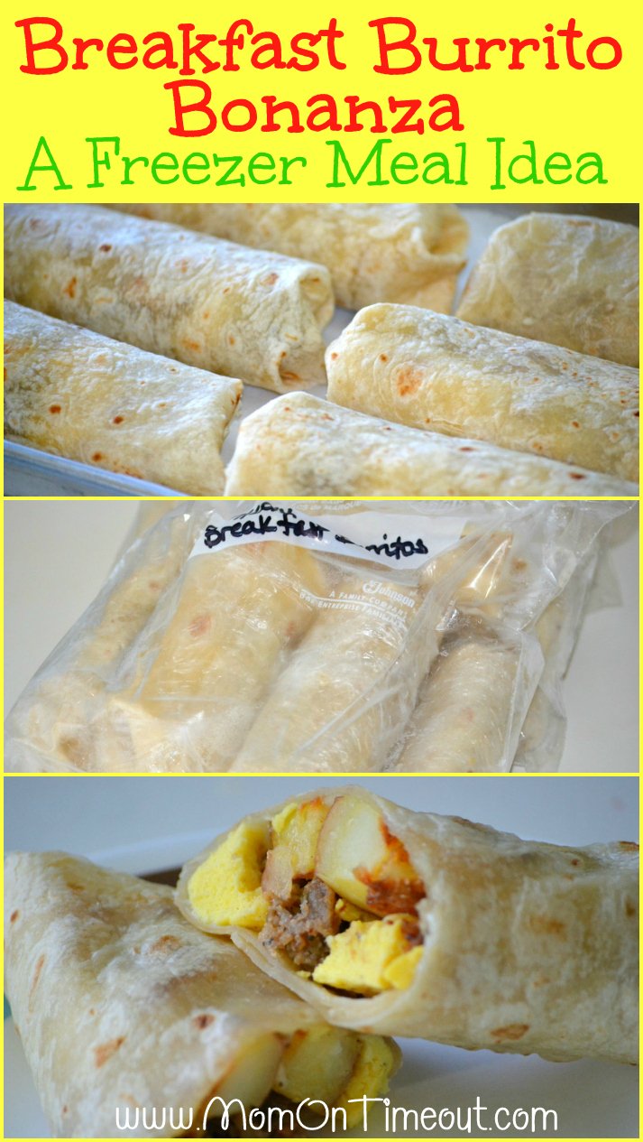 Breakfast Burrito Bonanza { A Freezer Meal Idea } | Mom On Timeout.com - Save time in the mornings with make-ahead freezer meal breakfast burritos! #breakfast #freezermeal #recipe