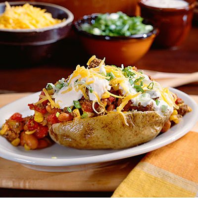 Ground Beef Recipes: Chili-Topped Potatoes