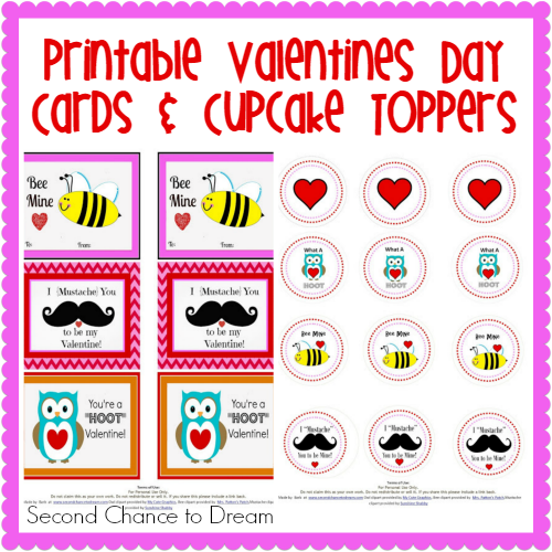 Second Chance to Dream: Printable Valentines day Cards & Cupcake Toppers