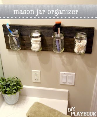 Mason Jar Bathroom Organizer Stained Wood