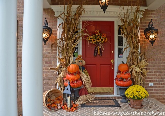 Autumn Porch Decorated with Topiaries