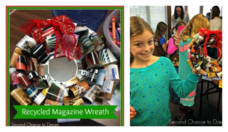 Second Chance to Dream: Recycled Magazine Wreath #Christmas #kidscraft