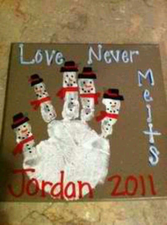 handprint snowman - "love never melts" omg this is soo cute! Def need to do this a the kindergarteners this year!
