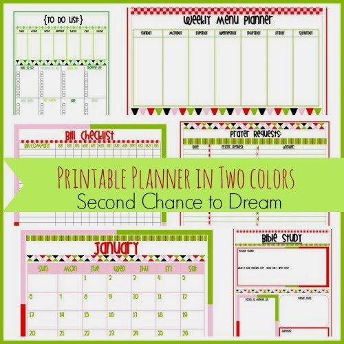 Second Chance to Dream Free Printable Planner in two colors #freeprintables #calendar #menuplanning