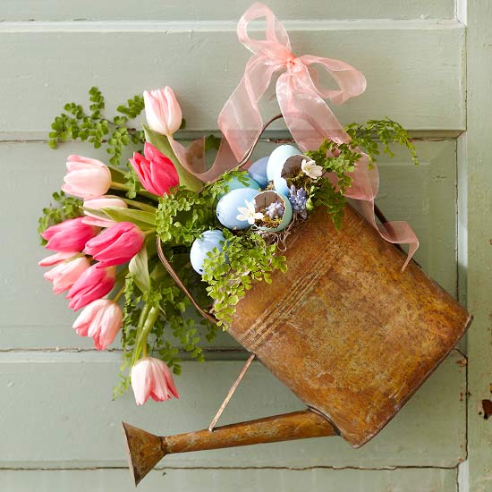 Spring Watering Can with Flowers