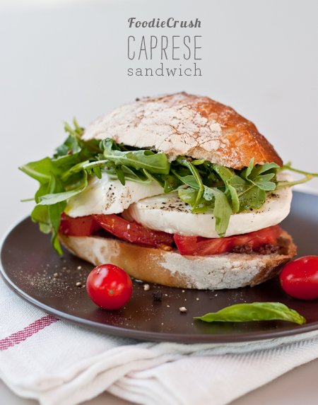 FoodieCrush Caprese Tomato and Mozzarella Sandwich