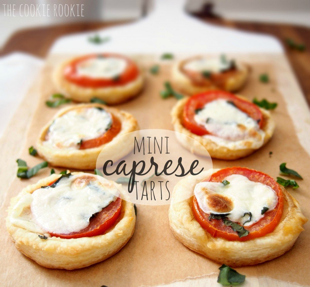 caprese tarts made with tomato, balsamic, basil, and mozzarella. all on a bed of puff pastry. AMAZING.