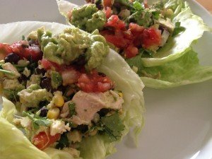 PUGTATOs Southwest Chicken Lettuce Wraps: rotisserie chicken, avocado, lime, black beans, corn, red pepper, guacamole, pico de gallo. Healthy, quick and easy dinner!