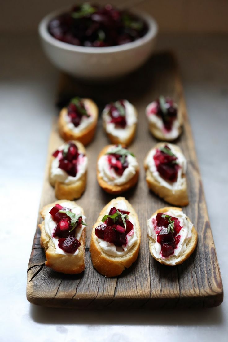 beet bruschetta with goat cheese and basil