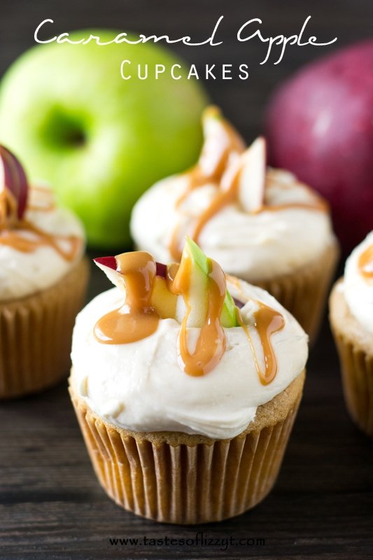 Soft cupcakes with flavored with apple and caramel in both the cupcake and the buttercream.  Decorate the top with apple slices and drizzle with caramel for a pretty look!