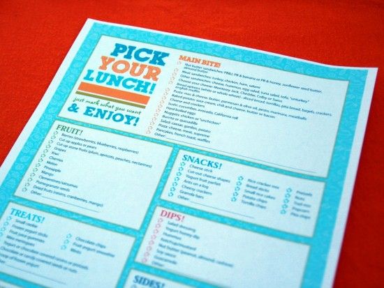 Printable Lunch Menu ~ Creating a healthy lunch your child will eat is no longer an overwhelming task! Thanks to this amazing ‘Pick Your Lunch‘ food checklist, your child{ren} can help create their own custom yummy school lunches.
