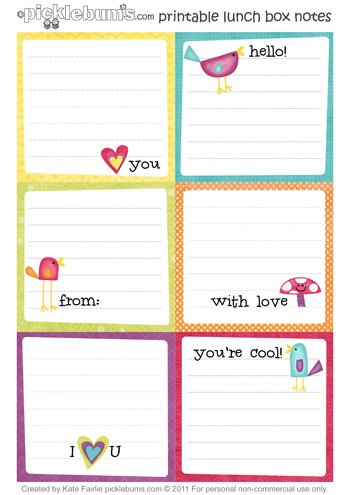 free printable lunch box notes