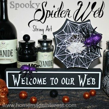 Our spooky Spider Web String Art is the perfect addition to your Halloween decor.#halloween #spiderweb #halloweendecor {www.homemadeinterest.com}