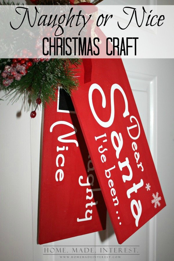 These wooden door tags are perfect craft to decorate for the Christmas season. The chalkboard check boxes mean the kids get to mark if they are on the naughty or nice list so Santa will know when he stops by!