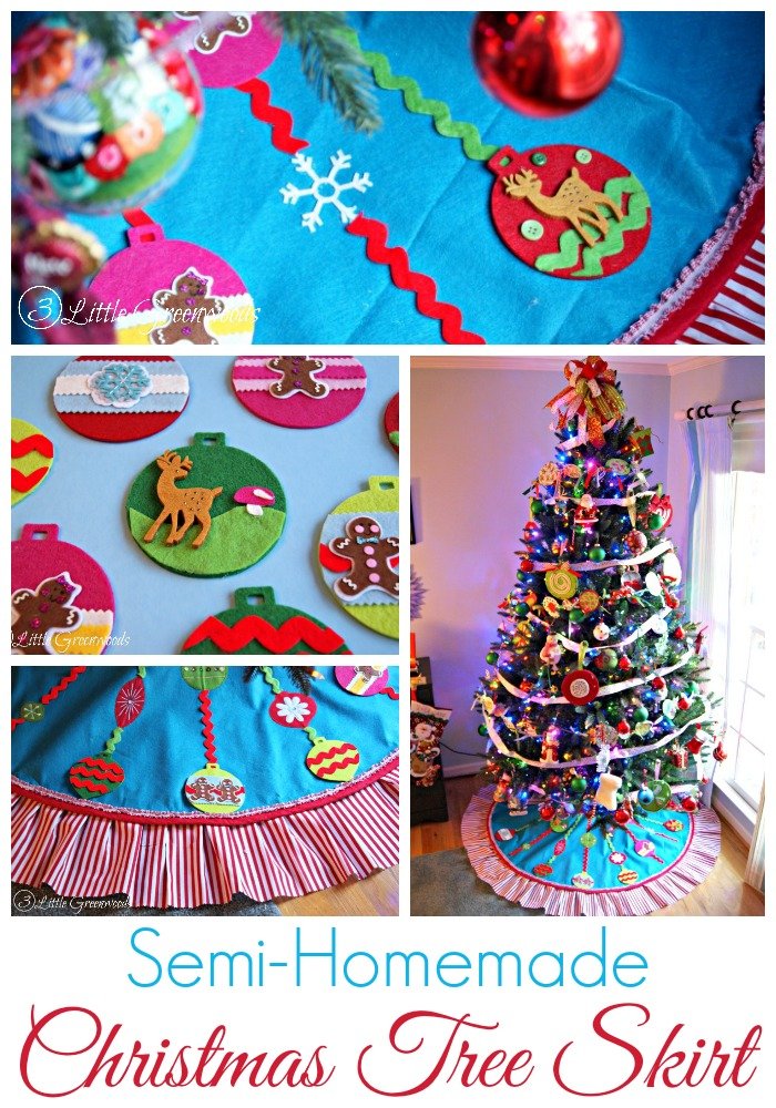 Adorable and easy to make! Semi-Homemade Christmas Tree Skirt from Craft Store Supplies http://www.3littlegreenwoods.com