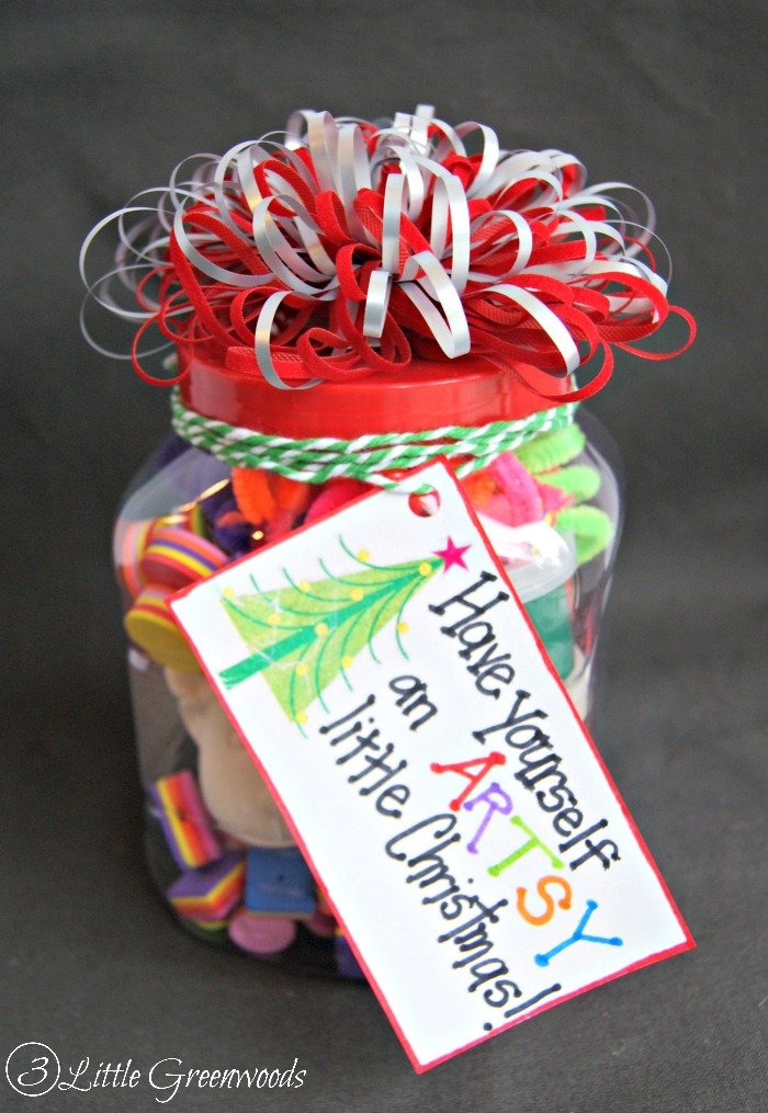 Dollar Store Christmas Gift: Art Supplies {Gift in a Jar} by 3 Little Greenwoods