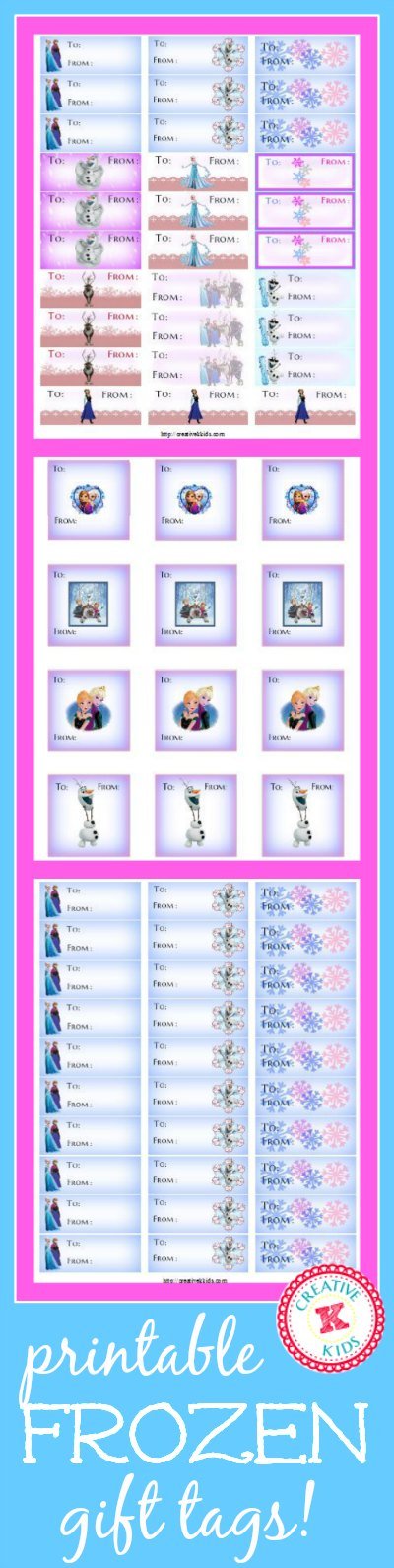 Free printable Frozen Gift tags for Christmas or birthdays!