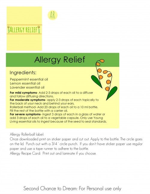 Second Chance to Dream:  Allergy relief label & recipe