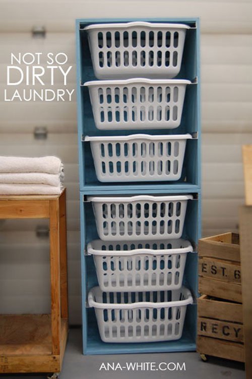 Laundry Room Ideas: These stackable Laundry Basket Dressers will help keep your laundry room organized and tidy. It's so easy to pull laundry out, fold it and put it in the baskets. Then you can take each basket to it's respective room and put it away.