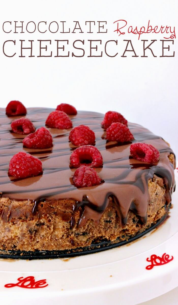 Chocolate raspberry cheesecake is the perfect choice for a stay-at-home dessert-only date night. Who wants to go trekking out into the snow on Valentine's Day, anyway? || via growingupgabel.com #valentinesday #chocolate #raspberry #cheesecake