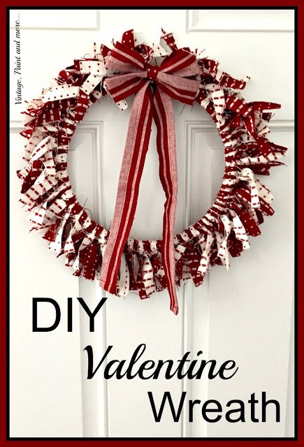 a wreath made from an embroidery hoop and strips of fabric for Valentine decor