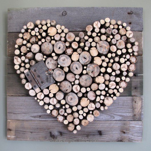 Pallet wood and sticks Valentines Heart diy