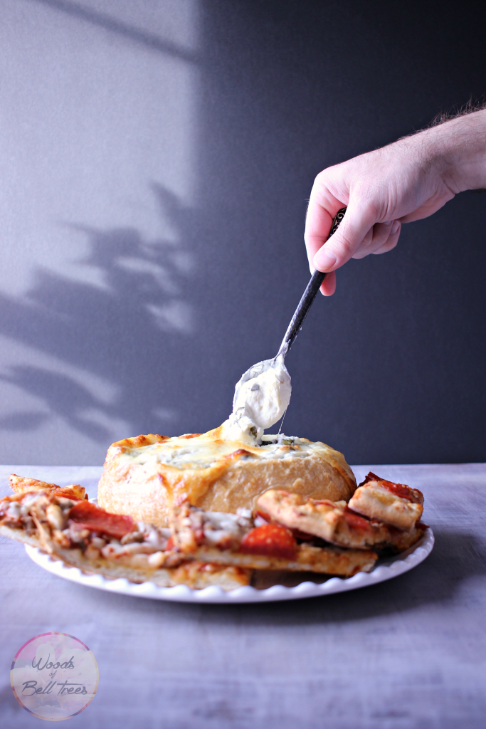 Serve your Red Baron pizza with a spinach artichoke pizza dip for the big game!