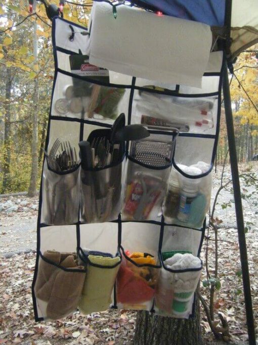 Shoe Organizer turned Outdoor Kitchen Organizer