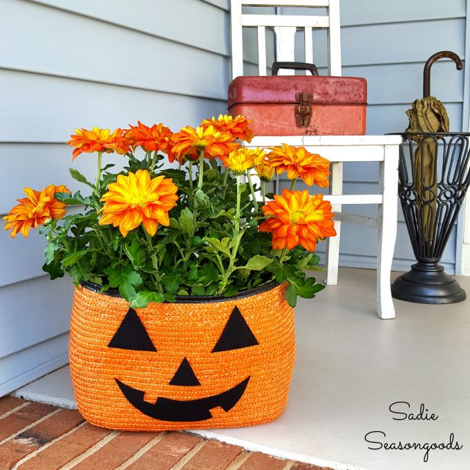 Mums the Word: Straw Tote Pumpkin Planter