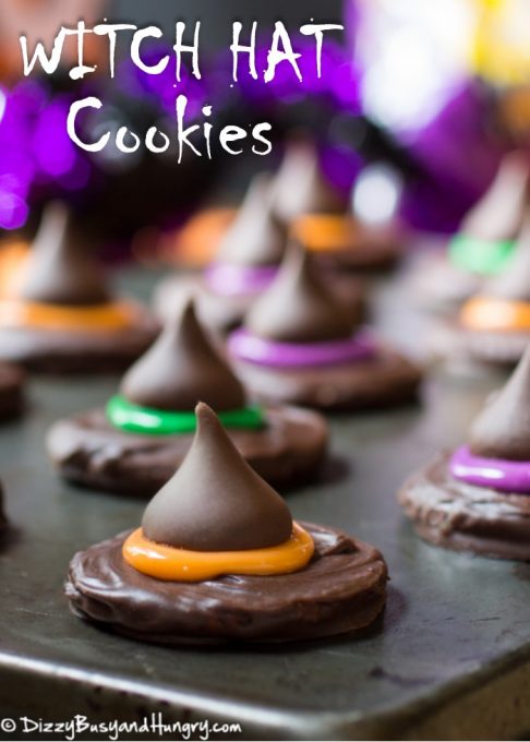 Witch Hat Cookies #SundaySupper | DizzyBusyandHungry.com - These no-bake Halloween witch hat treats are so easy and fun to make and to eat!
