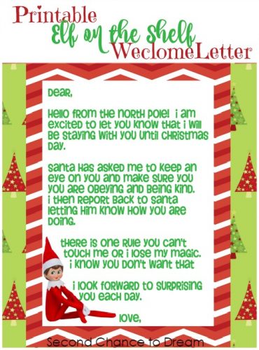 Second Chance to Dream: Printable Elf on the Shelf Welcome Letter