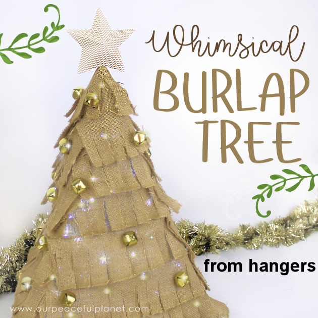 We'll show you how to make the prettiest little rustic upcycled burlap Christmas tree you've ever seen using six hangers. Add bells & a star to complete it.