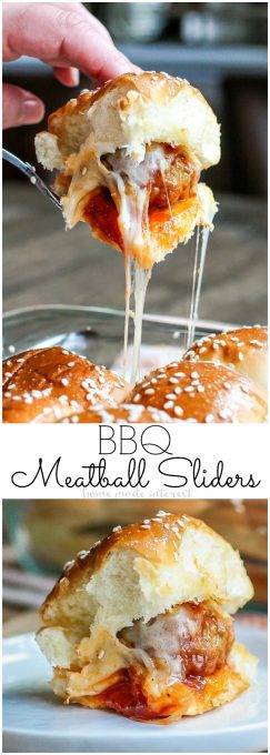 Sweet and tangy these easy BBQ Meatball Sliders are the ultimate game day appetizer for your next football party. Make this easy appetizer recipe for the Super Bowl. This easy slider recipe is the perfect party food for feeding a crowd. 