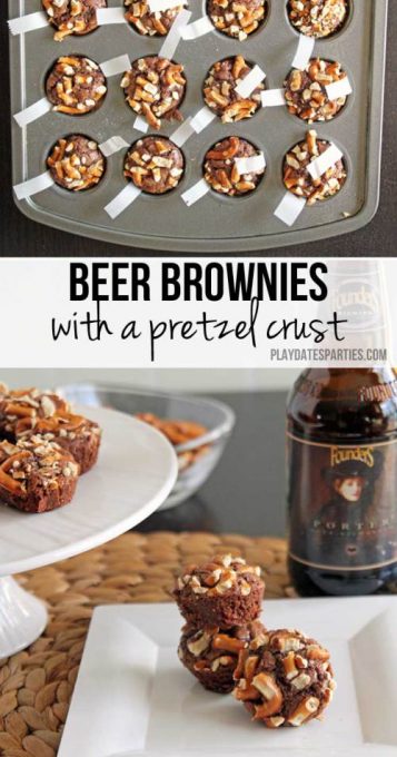 These beer brownies with a pretzel crust create a surprisingly delicious treat that you and your guests will want to devour. Make them for your next party or football get-together.