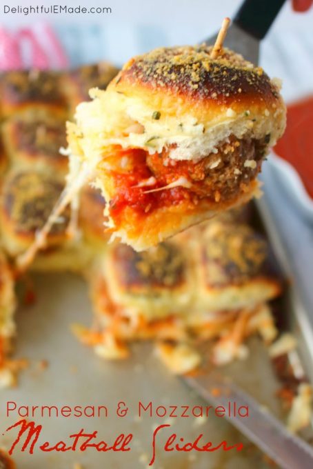 Football food doesn't get much better than this! Like a mini version of a meatball sub, these amazing Parmesan & Mozzarella Meatball Sliders are the perfect party food! Super-simple to make, this easy slider recipe is great for serving at your next watch party and also makes for a great pot-luck dish.