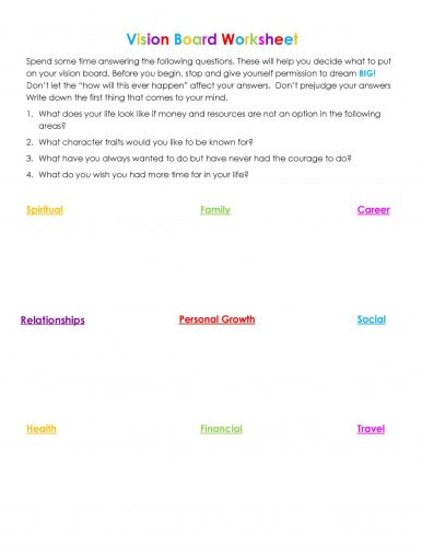 Barb Camp - Vision Board Worksheet to help you define your dreams