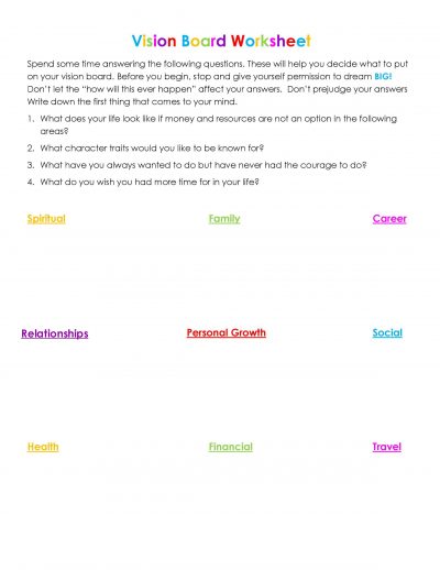 Second Chance To Dream - Vision Board Worksheet to help you define your