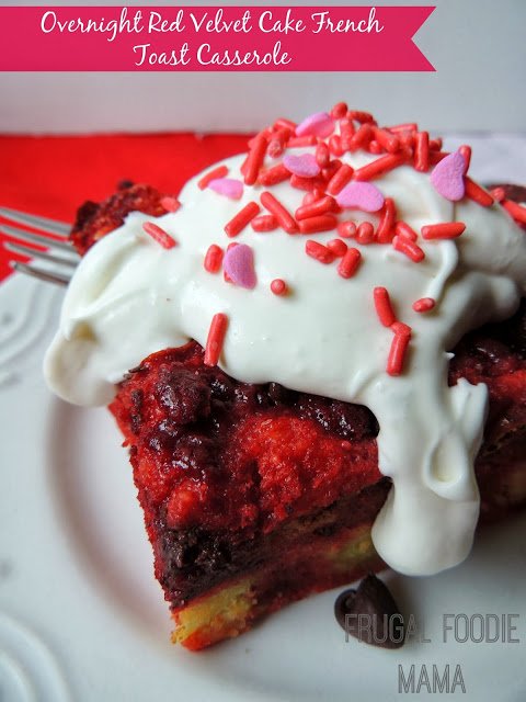 This rich, decadent Overnight Red Velvet Cake French Toast Casserole starts with your favorite red velvet cake mix, is put together the night before, and then simply popped in the oven in the next morning- a perfect Valentine's Day weekend morning treat!
