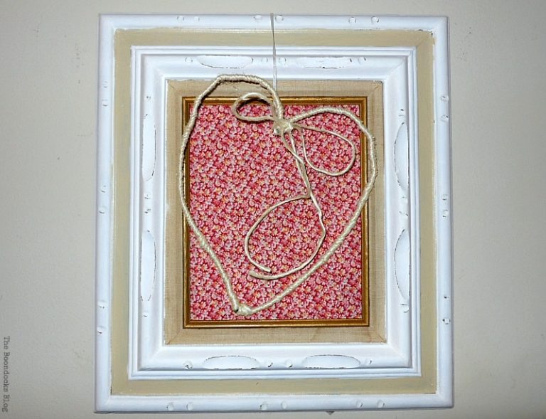 adding a white ribbon to hang the heart, Valentine's Day Framed Heart Craft - Int'l Bloggers Club theboondocksblog.com