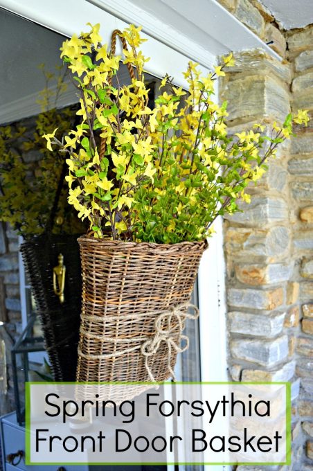 Wow! This cute spring front door basket, made from bunches of faux forsythia, is so pretty and it's a super easy DIY craft project. It just took minutes to do | Chatfield Court