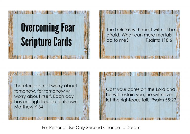 Second Chance to Dream: Printable Overcoming Fear Scripture Cards You don't have to life with fear. These cards are perfect to put in your purse or car for those times fear creeps up on you. #FEAR #Biblestudy 