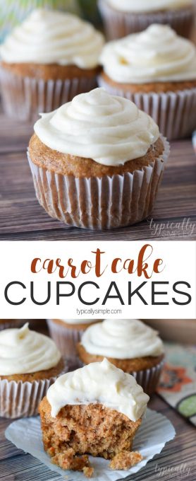 With a hint of cinnamon and a slightly sweet cream cheese frosting, these carrot cake cupcakes are a delicious dessert to serve for Easter or at a spring brunch.