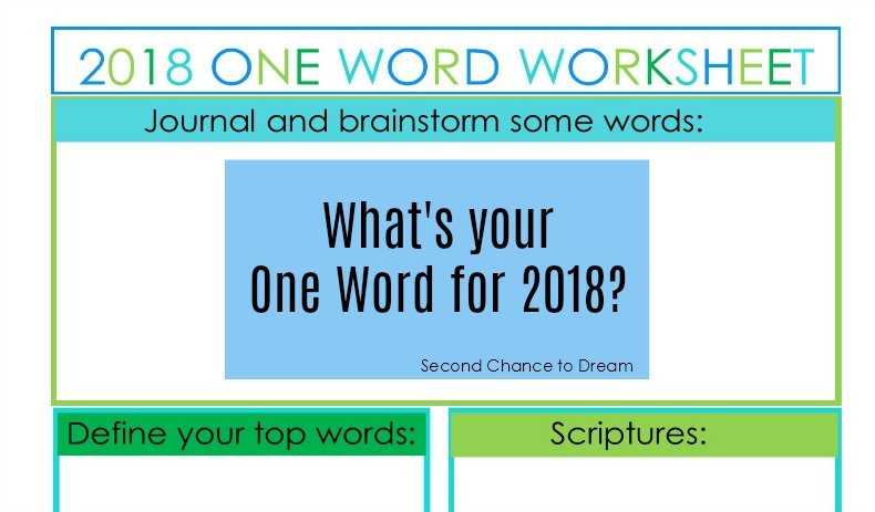 Second Chance to Dream: 2018 My One Word Worksheet #2018 #OneWord #success